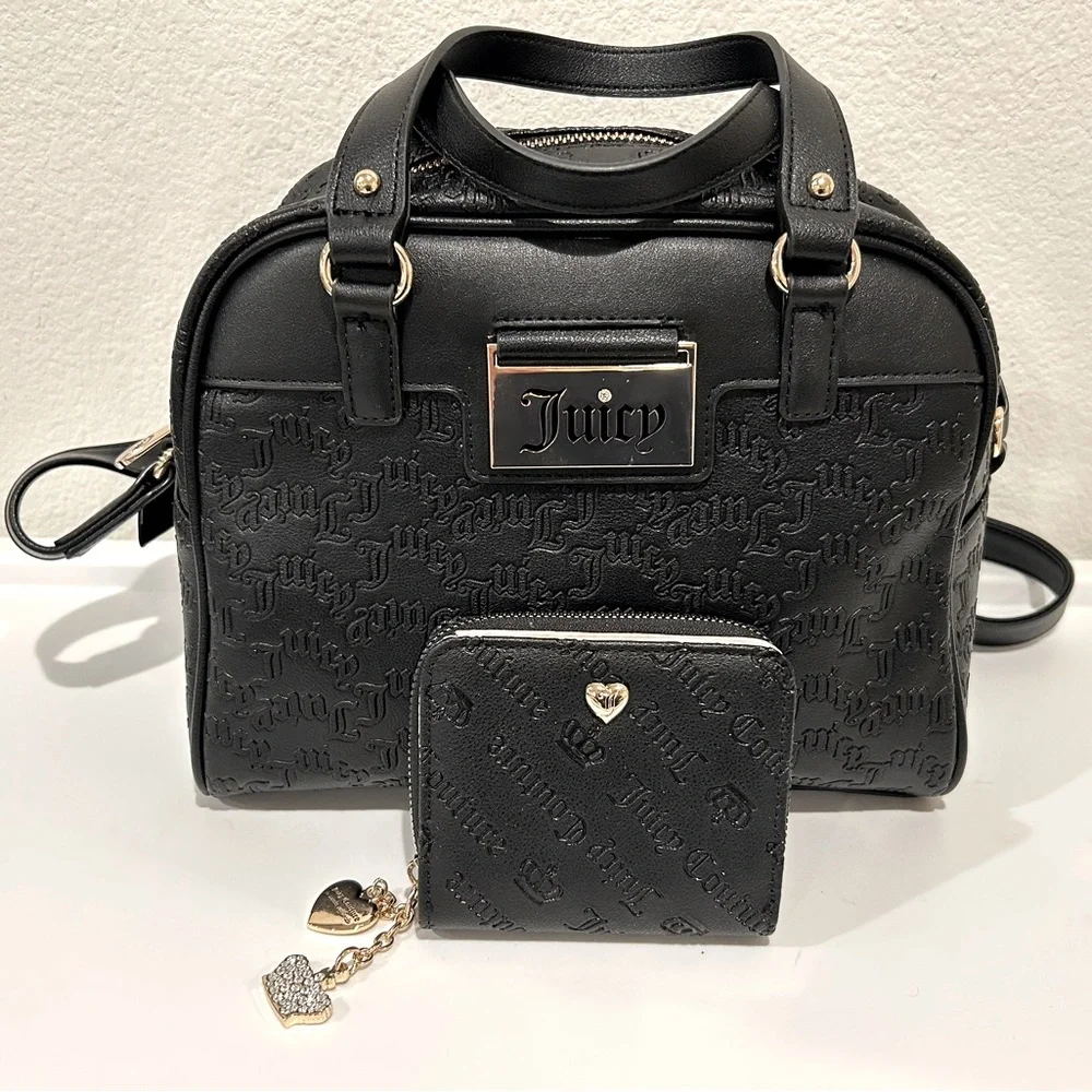 Juicy Couture Liquorice Miss Juicy Logo monogram Satchel Black with Wallet